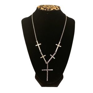 NEW! Multi Cross Necklace Five Hammered Lobster Clasp Closure Adjustable Silver